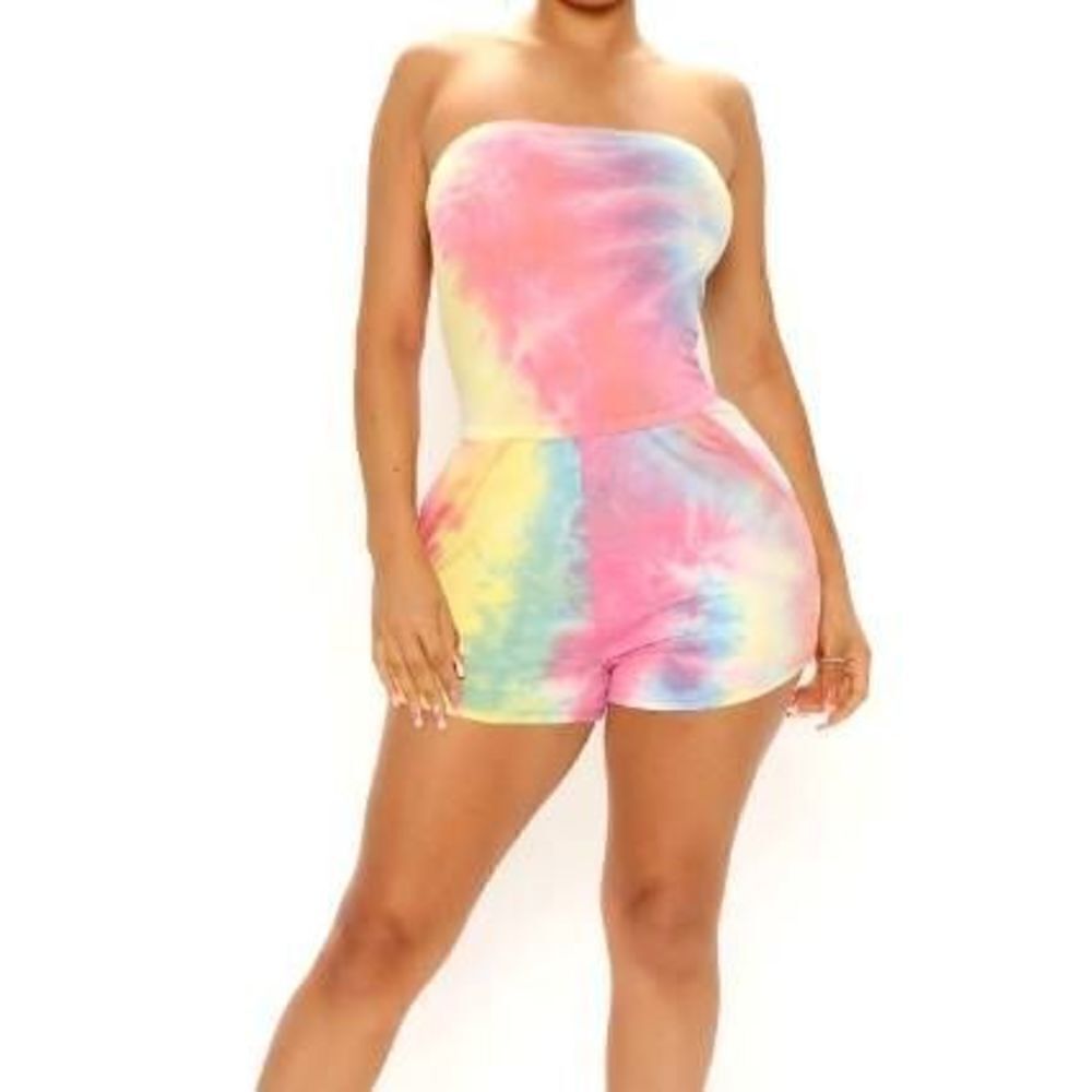 Rainbow Tie Dye Sleeveless Jumpsuit Romper Medium -S - Picture 2 of 4
